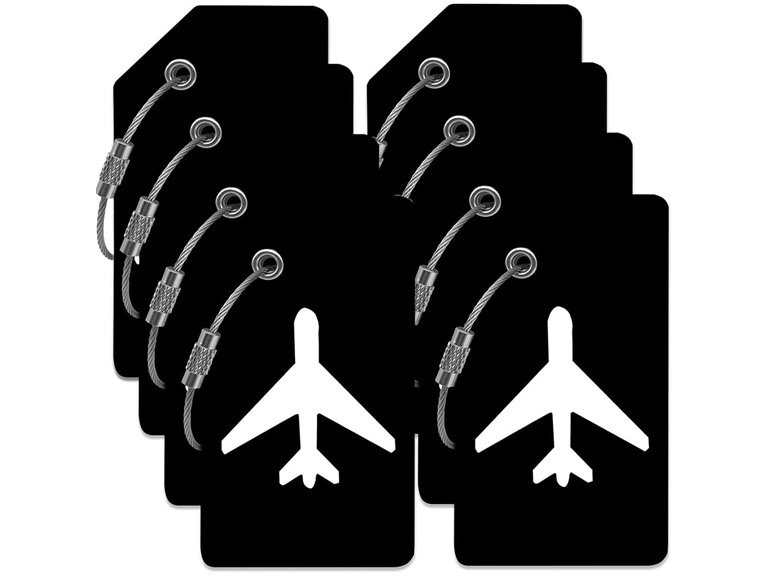 8Pack Luggage Tags for Suitcases with Name Id Card, Silicone Backpacks Handbags Tag with Stainless Steel Rings, Black
