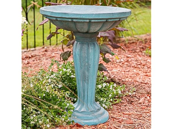 Sunnydaze 20.25” H Concrete Bird Bath Patina Green