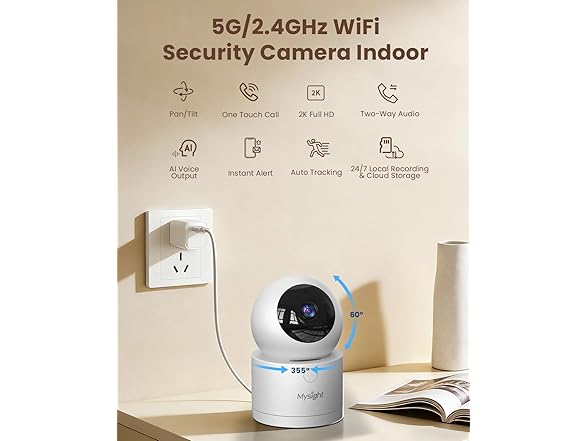 (2 Pack) Mysight 360° Pan/Tilt Security Camera | 2.4/5GHz