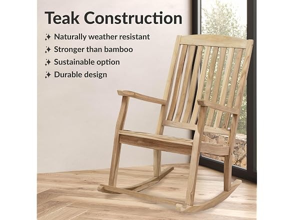 Sunnydaze Teak Outdoor Rocking Chair with Slatted Back