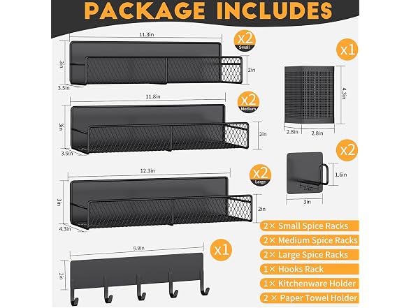 Magnetic Spice Rack for Refrigerator, 10 Pack Black