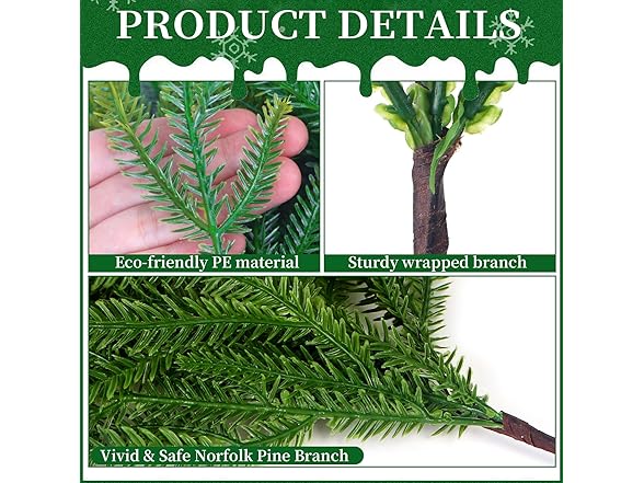 TISEMENT 12 Pcs Real Touch Norfolk Pine Branches