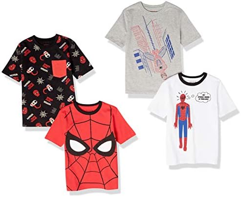 Amazon Essentials Disney | Marvel | Star Wars Boys' Short-Sleeve T-Shirts (Previously Spotted Zebra), Pack of 4, Marvel Spider-man, Large