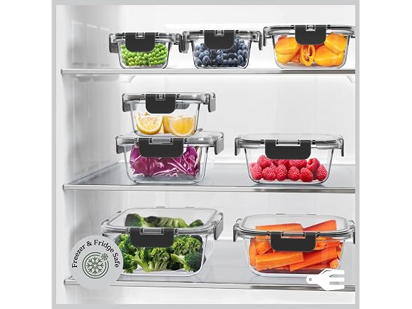 Emporio Kitchen Glass Storage Containers 24 Pieces Black