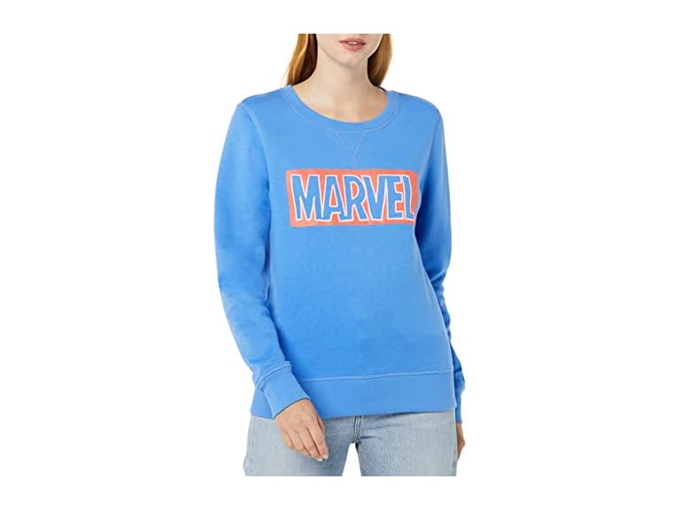 Amazon Essentials Disney | Marvel | Star Wars | Princess Women's Long Sleeve Fleece Crew Sweatshirts, Marvel Logo, X-Large