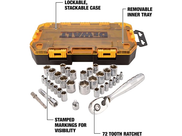 DEWALT DWMT73804 Socket Set, 1/4in & 3/8in DR 34pc
