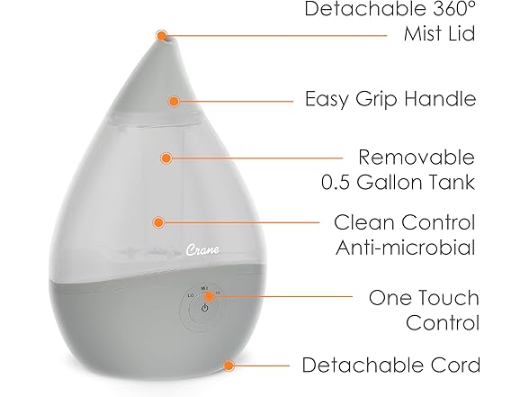 Crane Grey Cool Mist Humidifier 0.5gal