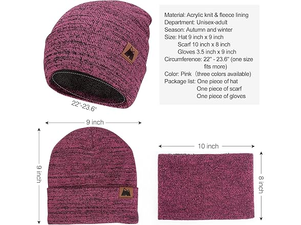 Mysuntown W0092 Beanie Hat Scarf Gloves Set Rose Red