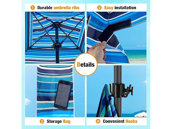 Beach Shade Canopy UPF 50+ 6x6 Blue