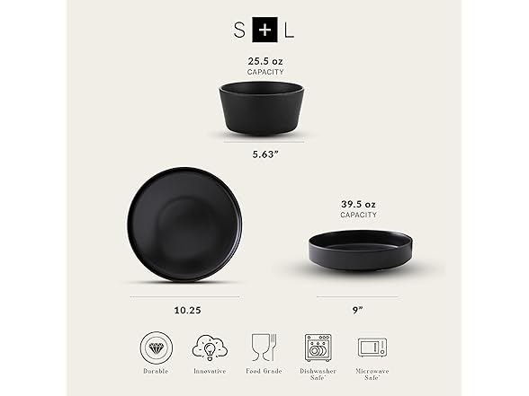 Stone Lain Celina Stoneware 12-Piece Dinnerware Set, Black