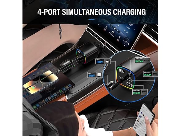 78W 4 in 1 Fast Car Phone Charger