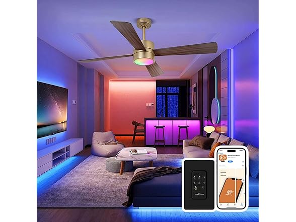 Parrot Uncle CPS1268GD-RGB-PU 52" Gold Ceiling Fan