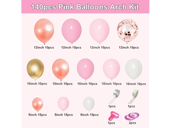 140Pcs Rose Gold Pink Balloons Garland Arch Kit