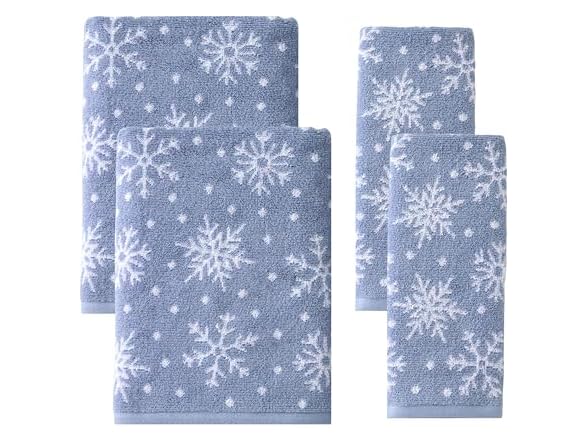 Scattered Snowflakes 100% Cotton Premium 4-Pc Towel Set