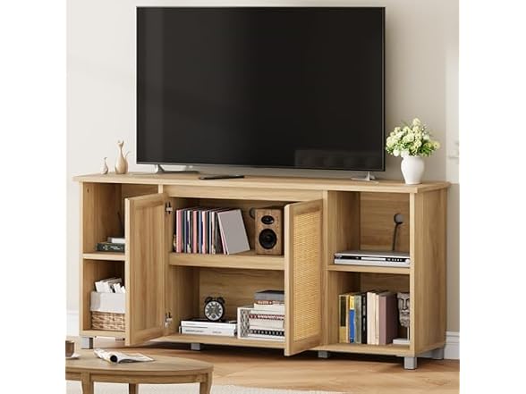 GarveeHome 70" TV Stand, Rattan, Natural