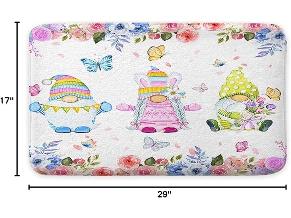 Easter Gnome Bath Mat, Spring Flower Butterfl