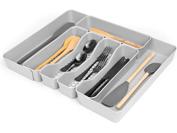Spectrum HEXA 5-Divider Expandable Silverware Tray (Stone Gray) 
