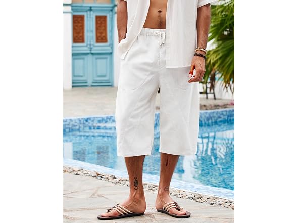 Coofandy Men (XXL) Linen Capri Pants Baggy Pants