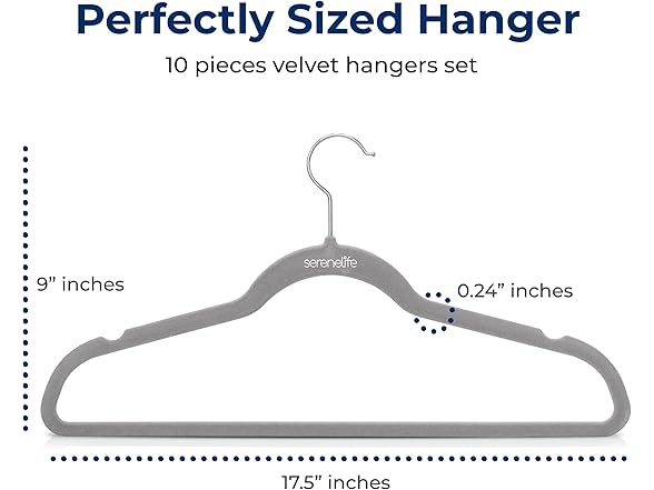SereneLife 10 Pcs Grey Velvet Hangers