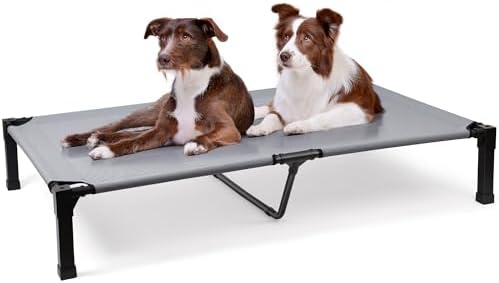 Heeyoo Elevated Dog Bed, Cooling Raised Pet Cot with Chew Proof Washable Breathable Mesh and Metal Frame, Portable Dog Cot Bed with No-Slip Feet for Outdoor or Indoor Use