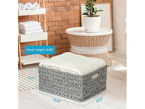 JS HANGER Large Woven Rattan Storage Basket Grey