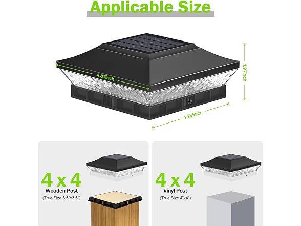 Brightever Solar Post Cap Lights 8 Pack Black
