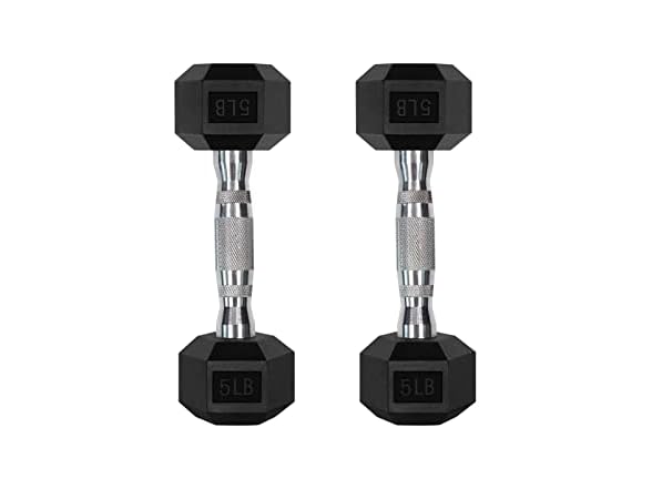 RitFit 5LB Rubber Encased Hex Dumbbell Set