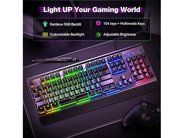 TECKNET Wired Gaming Keyboard | Full Size