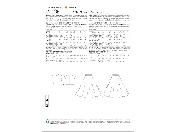 Vogue Patterns V1486 Misses' Crop Top &