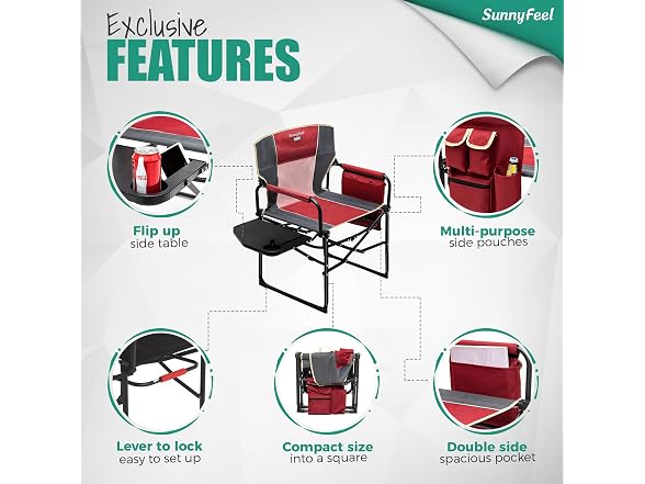 SUNNYFEEL Red 2pk Oversized Camping Chair