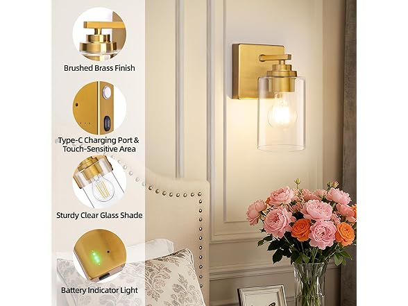 Yochoice Rechargeable LED Wall Light Fixtures Dimmable