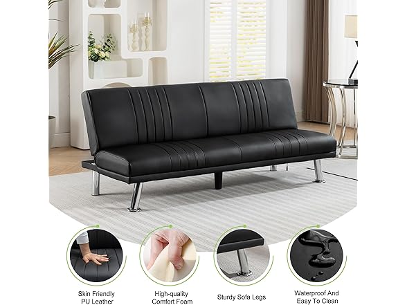 VECELO Modern Couch Bed, Convertible Sof