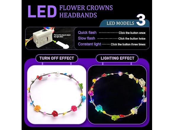 QSJQllo 50 Pcs LED Flower Crowns