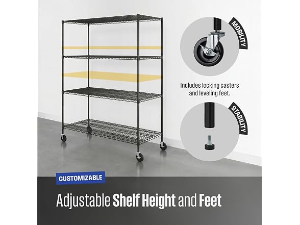 SafeRacks NSF 4-Tier Steel Wire Rack w/Wheels (24"x60"x72")