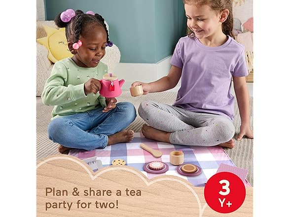 Fisher-Price Wood Pretend Play Toy Picnic Tea Set - Gallery 2