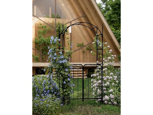 8ft Metal Garden Arch with Gate Black