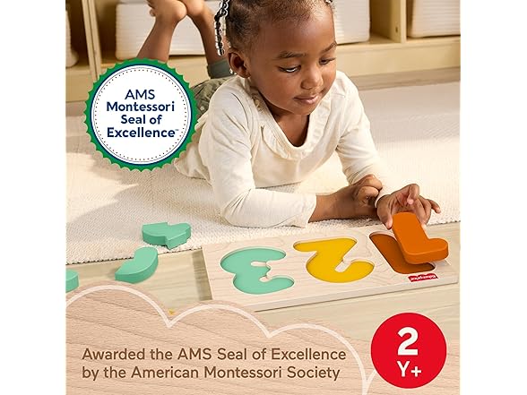 Fisher-Price Wood Montessori Toy 1-2-3 Puzzle