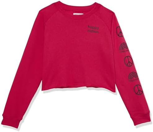 Happy Nation Fleece Crop Crewneck Sweatshirt, Ruby, Large+