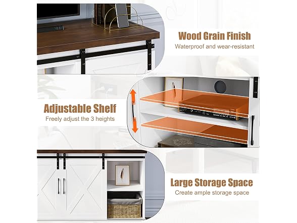 IDEALHOUSE 65" Farmhouse TV Stand, White - Gallery 5