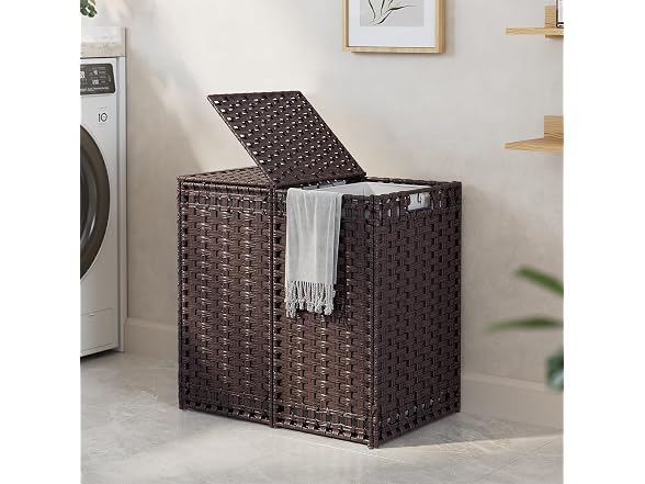 130L Foldable Laundry Hamper with Lid - Handwoven Rattan