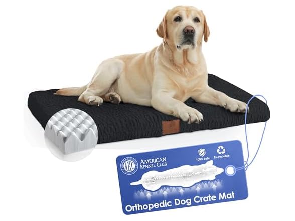 AKC Orthopedic Memory Foam Dog Crate Mat, 42" x 27", Black
