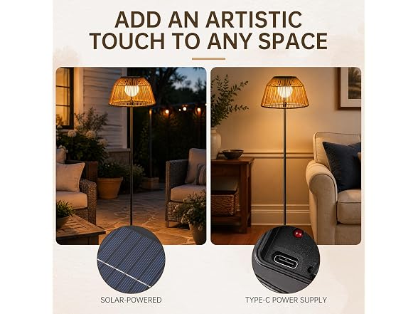 DJGIFI Solar Outdoor Floor Lamp Rattan
