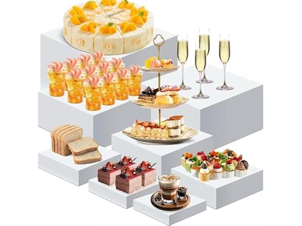 8Pcs Acrylic Display Risers Hollow Cube Food Stands