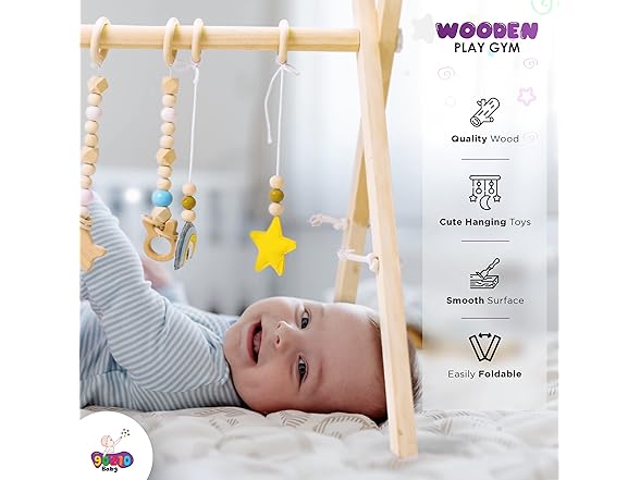Wooden Baby Play Gym with Hanging Toys