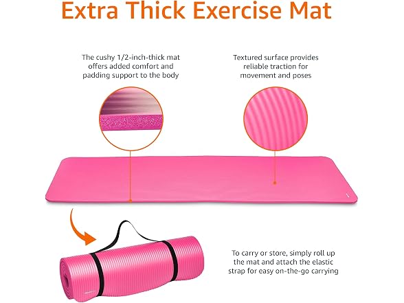 Amazon Basics 1/2 Inch Extra Thick Exercise Yoga Mat, Pink