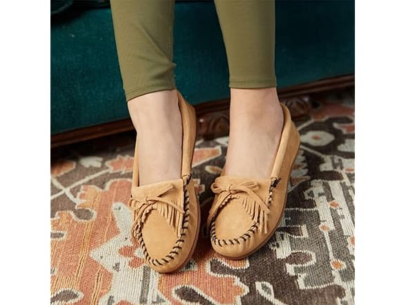 Minnetonka Women's Kilty Suede Hardsole Moccasin