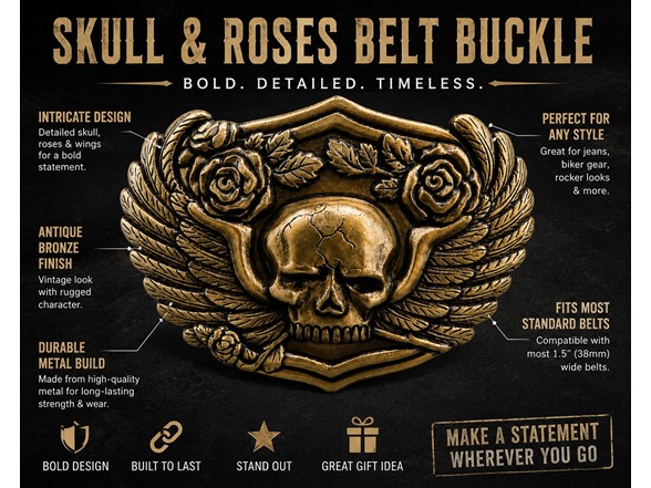 Vintage Bronze Skull Belt Buckle