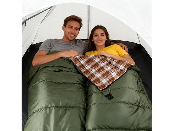 Green/Brown Flannel Queen Size Sleeping Bag