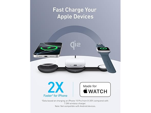 Anker MagSafe 3-in-1 Qi2 15W Wireless Compact Foldable Charger