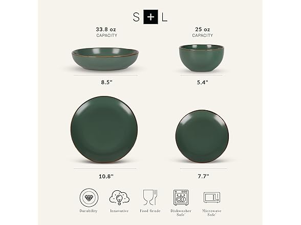Stone Lain Brasa Stoneware 16 PC Dinnerware Set Green